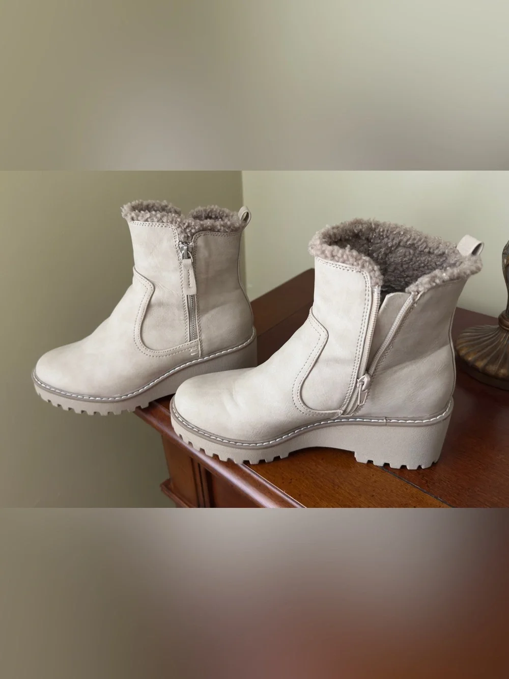 Dolce Vita Beige Faux-Shearling Ankle Boots